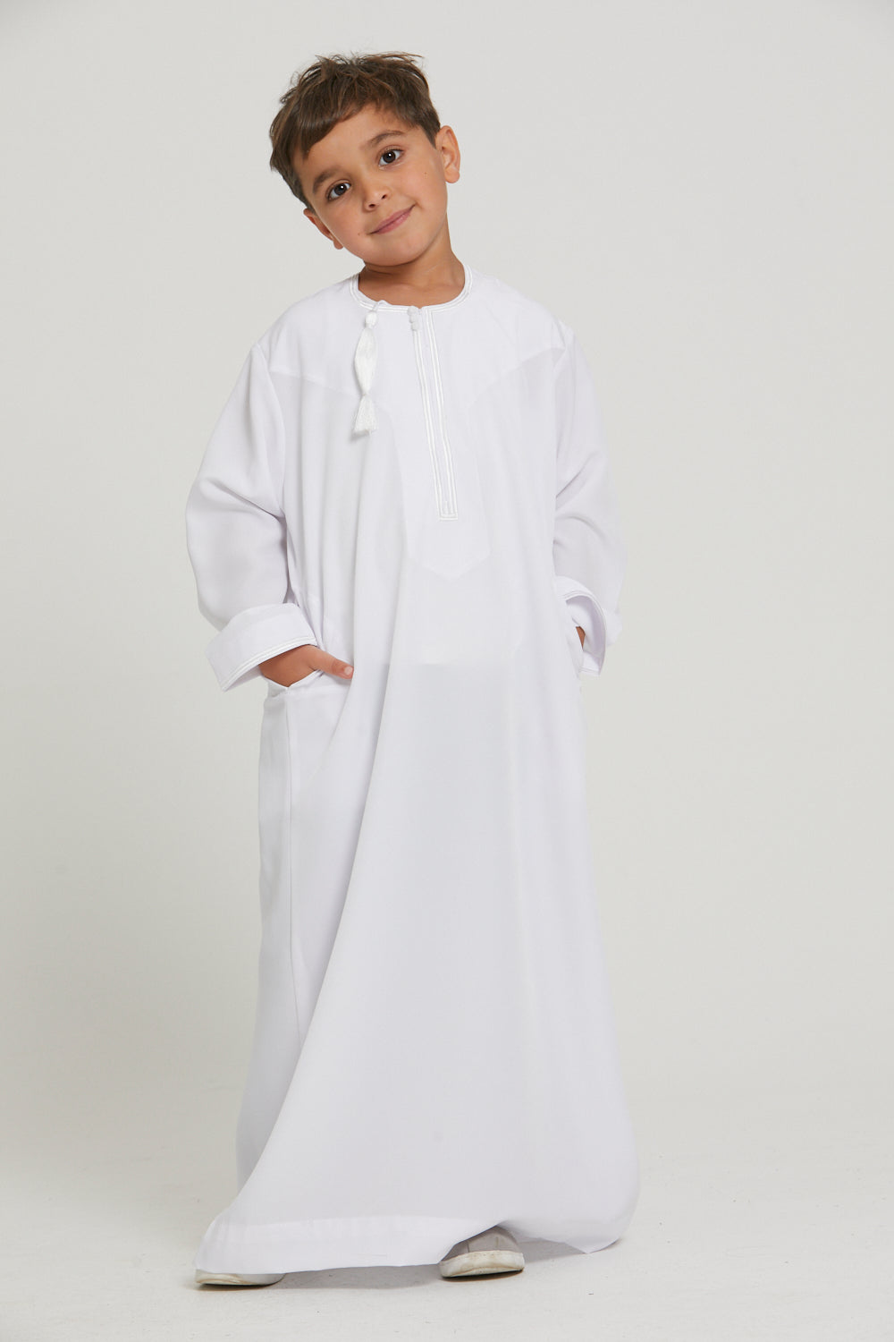 Junior Boys Premium Royal White Omani Thobe