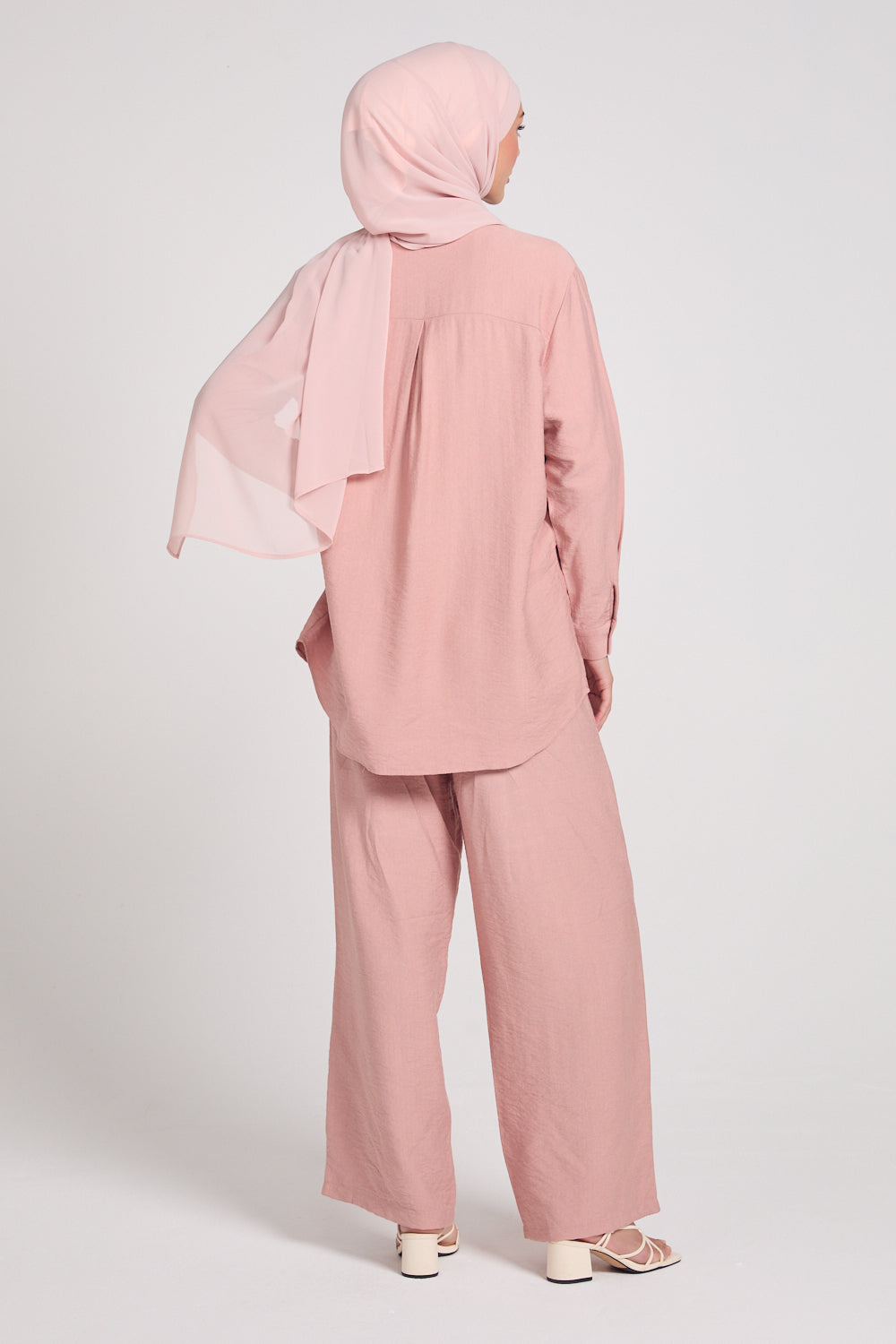 Tulip Embroidered Shirt Co-Ord Set - Mellow Rose Pink