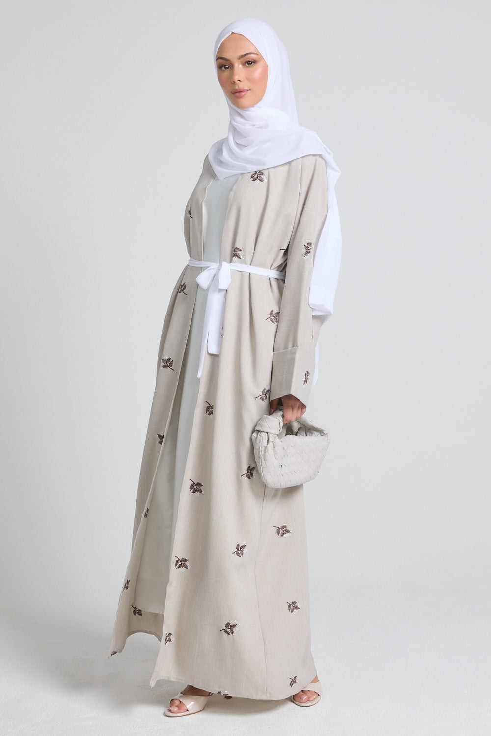 Autumn Bloom Embroidered Kimono Open Abaya With Folded Cuffs