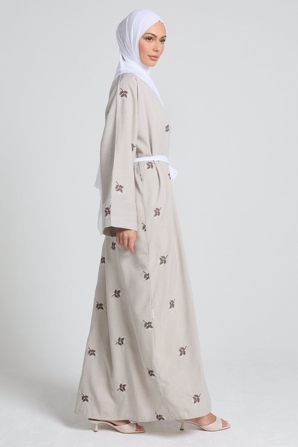 Autumn Bloom Embroidered Kimono Open Abaya With Folded Cuffs