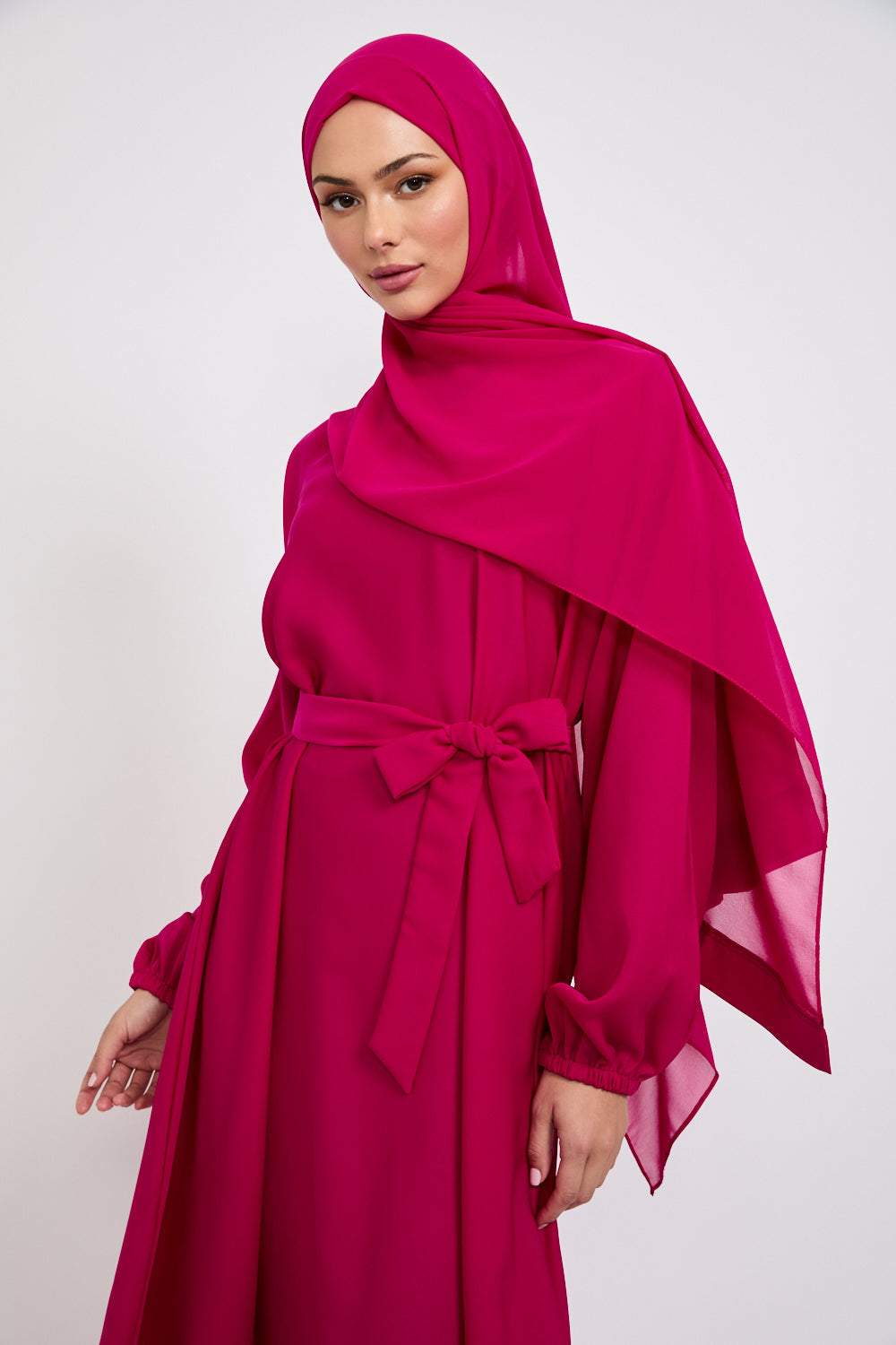 Fuschia Lilly Umbrella Cut Closed Abaya