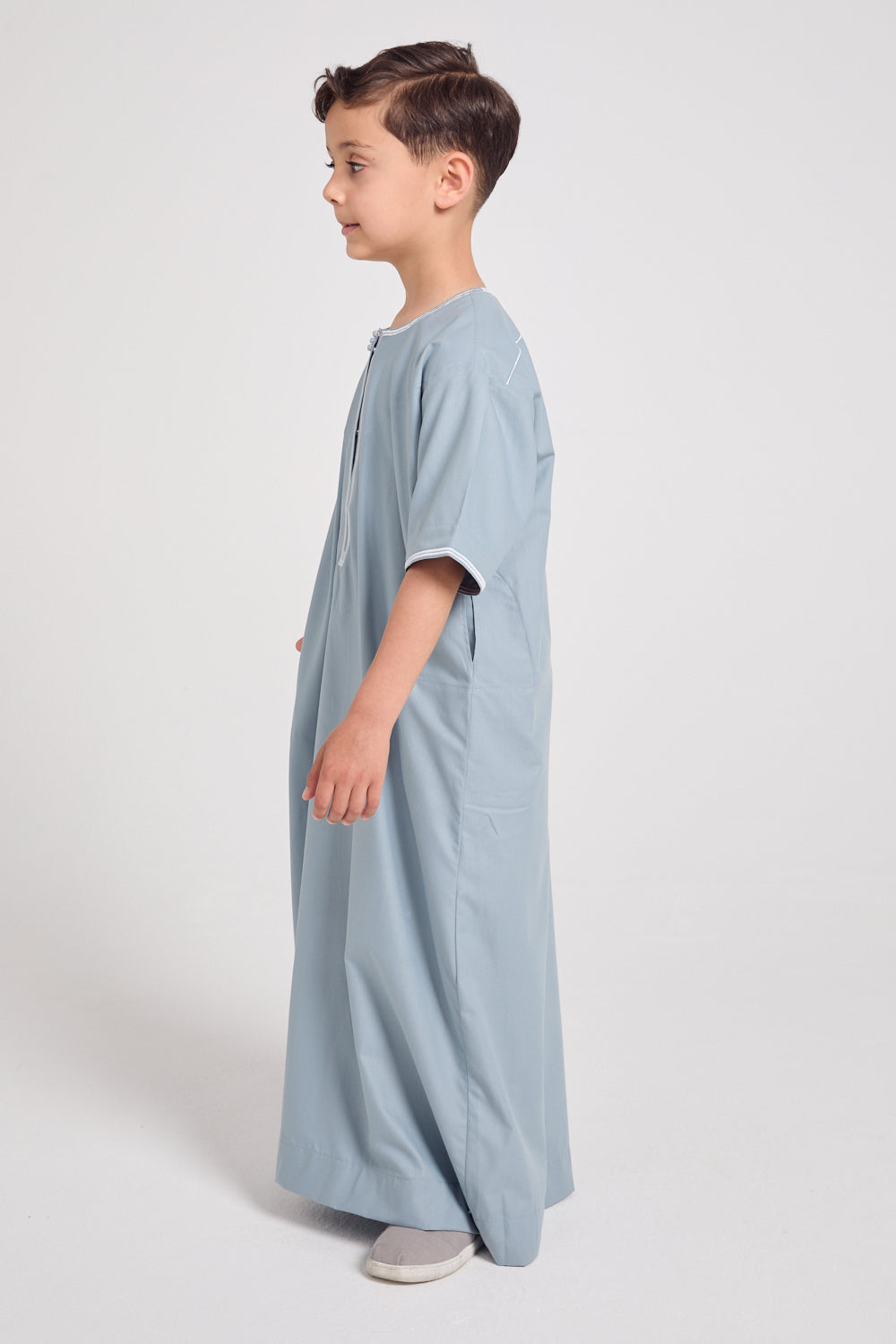 Junior Boys Short Sleeve Premium Omani Thobe - Blue Fog