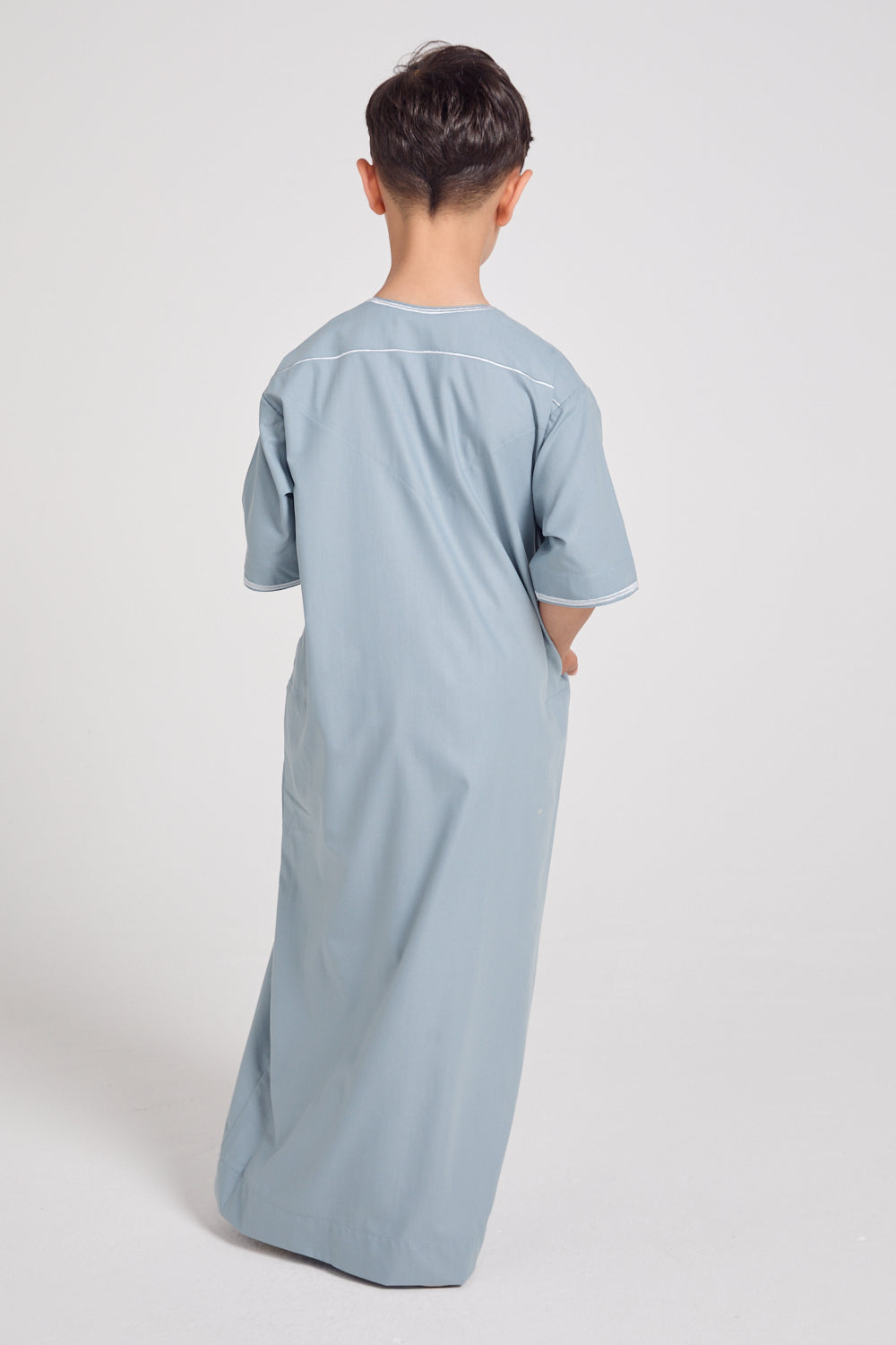 Junior Boys Short Sleeve Premium Omani Thobe - Blue Fog