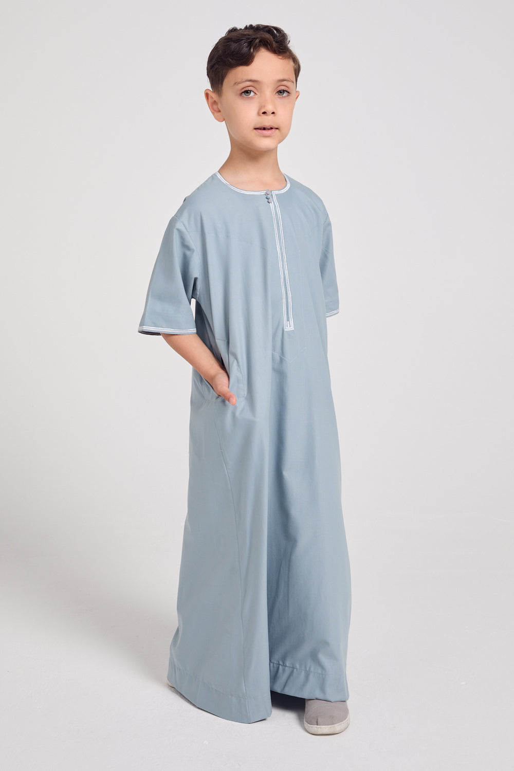 Junior Boys Short Sleeve Premium Omani Thobe - Blue Fog