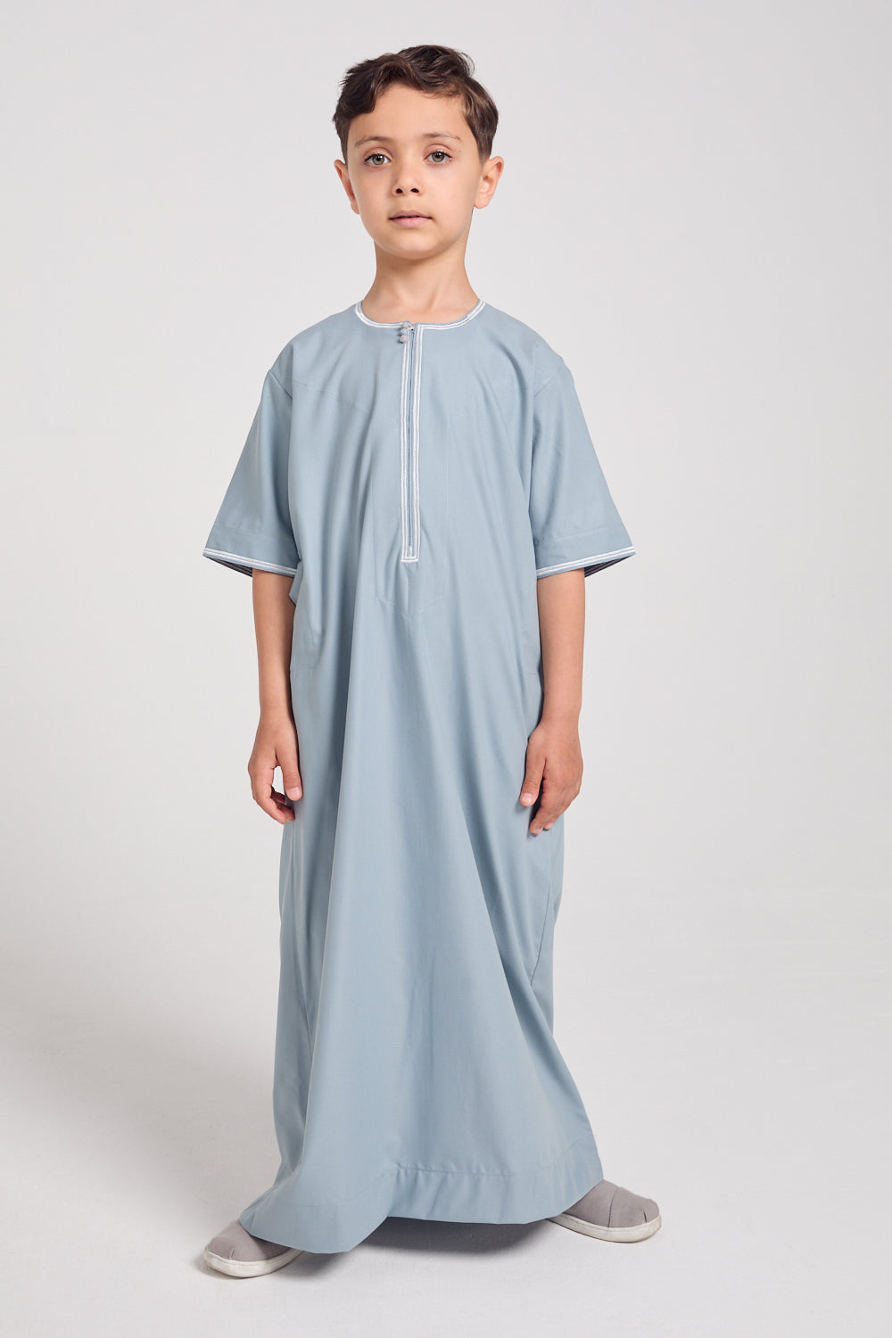 Junior Boys Short Sleeve Premium Omani Thobe - Blue Fog