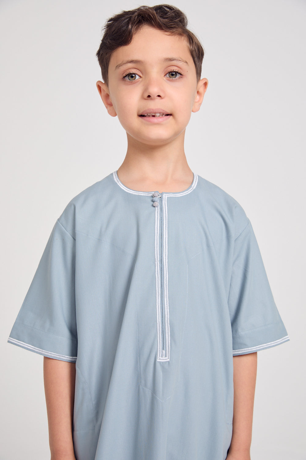 Junior Boys Short Sleeve Premium Omani Thobe - Blue Fog