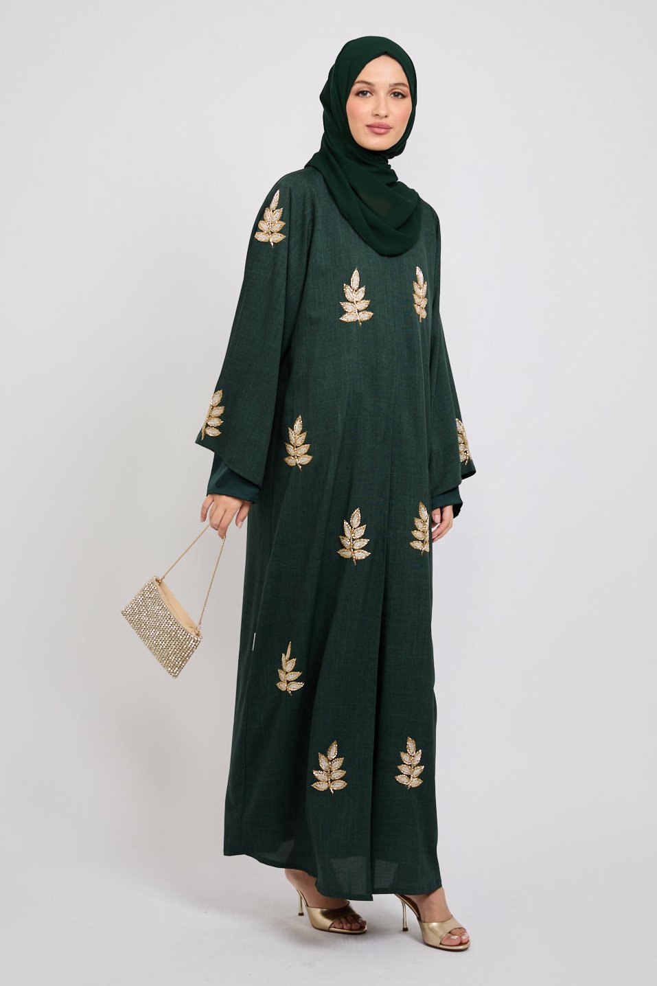 Premium Royal Fern Embellished Open Abaya