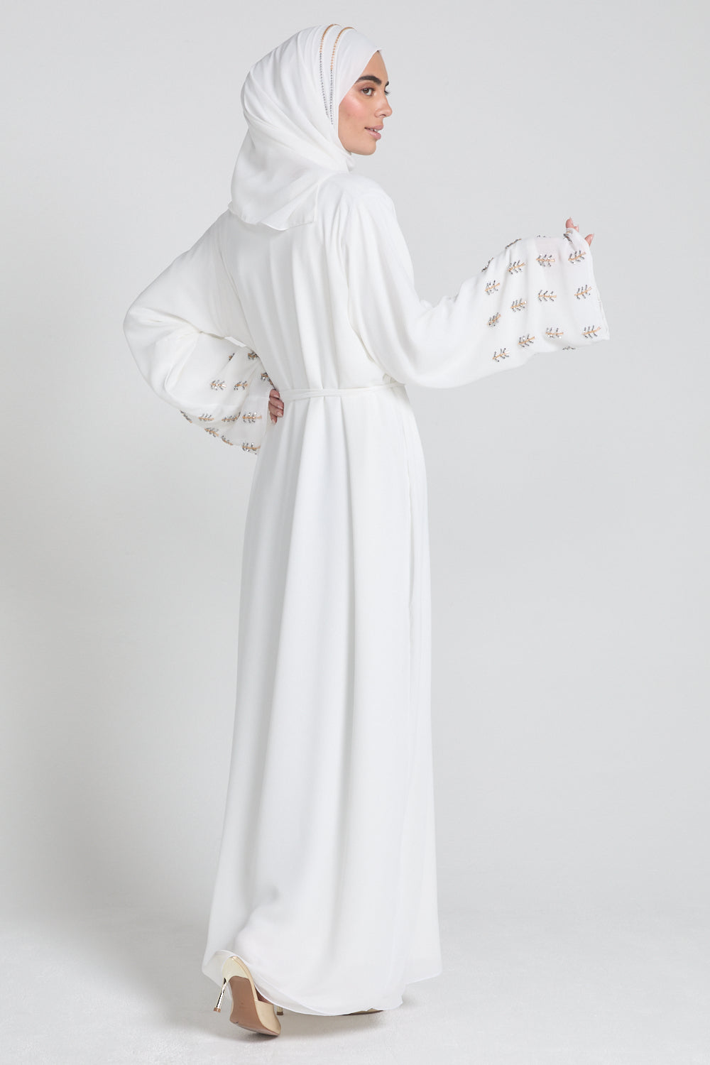 Premium Chiffon Open Abaya with Silver & Gold Embellished Cuffs