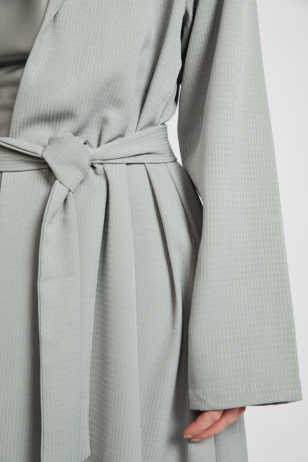 Premium Jacquard Blazer Open Abaya - Smoky Sage