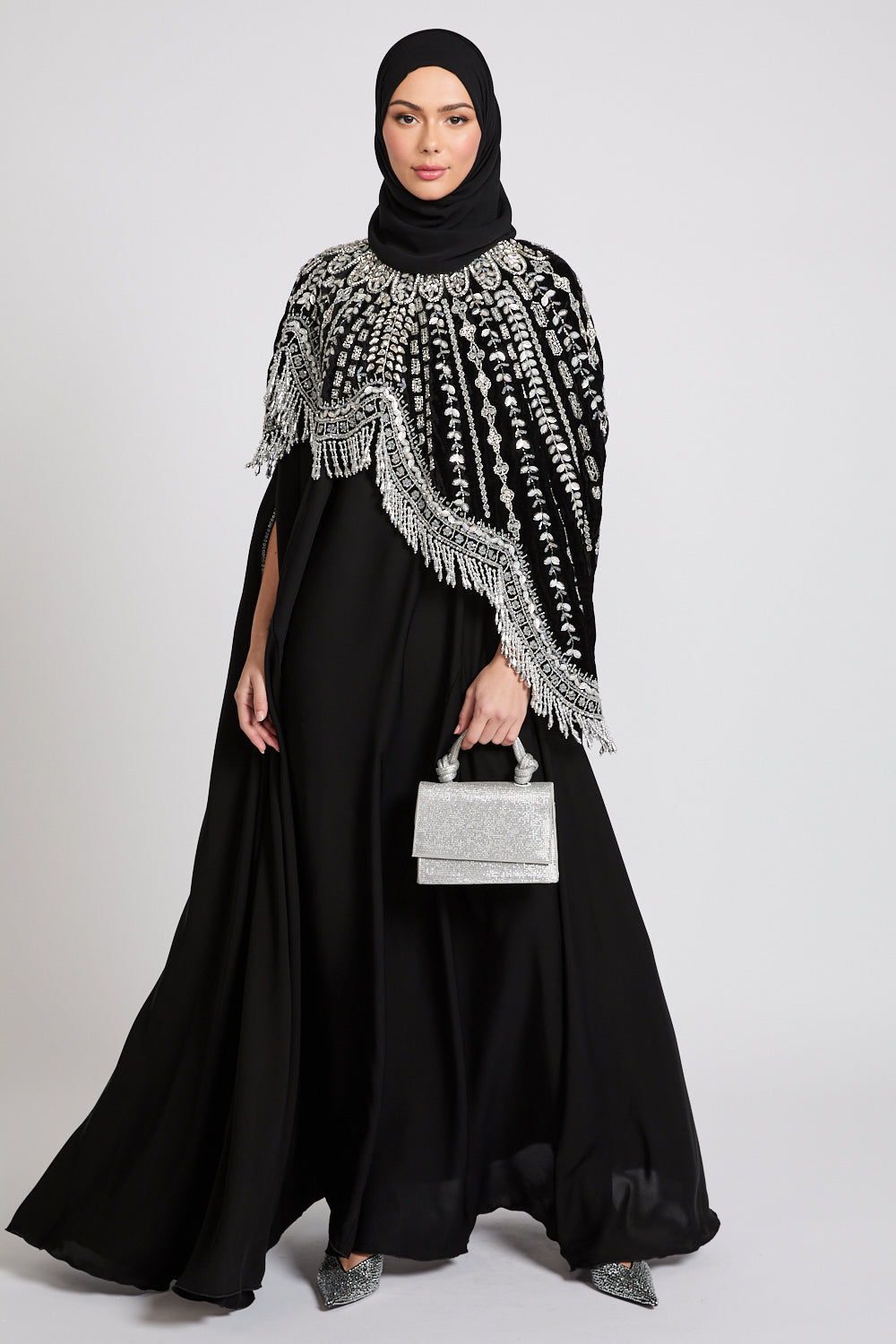 Luxury Nightfall Tassel Closed Cape - Silver