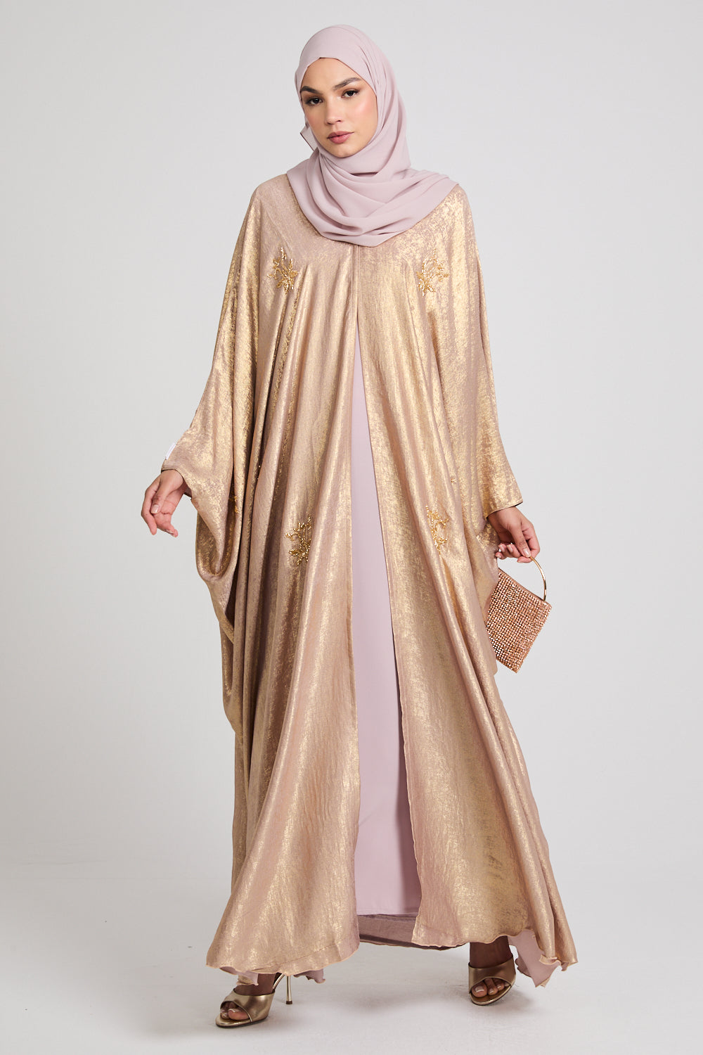 Premium Embellished Heavenly Frost Open Farasha - Gold