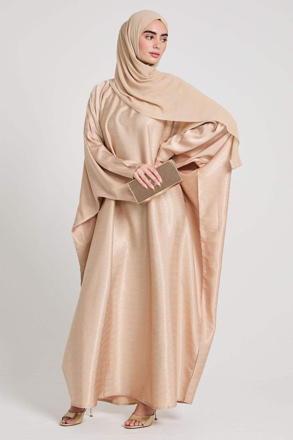 Premium Celestian Jacquard Closed Farasha - Golden Sand