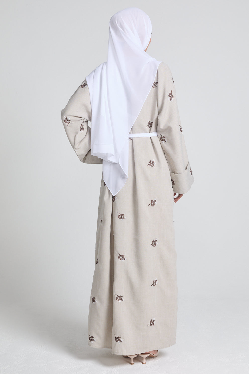 Autumn Bloom Embroidered Kimono Open Abaya With Folded Cuffs