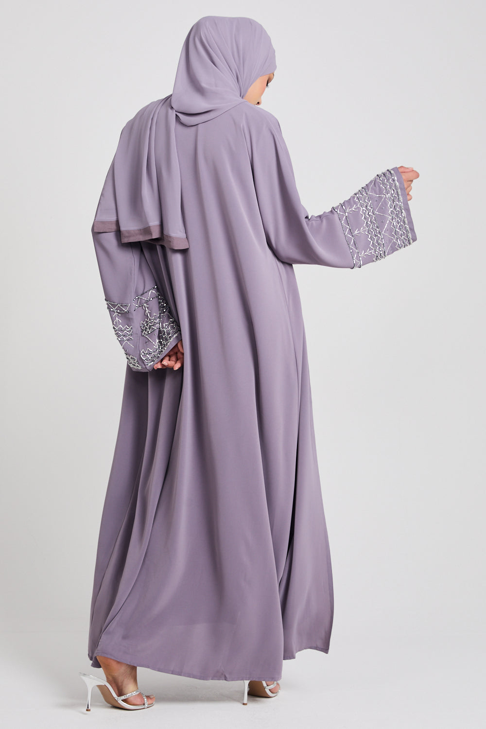 Four Piece Embellished Cuff Open Abaya Set - Lavender Aura