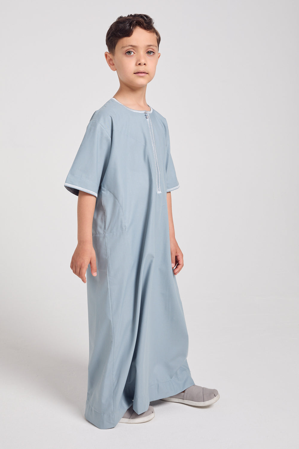 Junior Boys Short Sleeve Premium Omani Thobe - Blue Fog