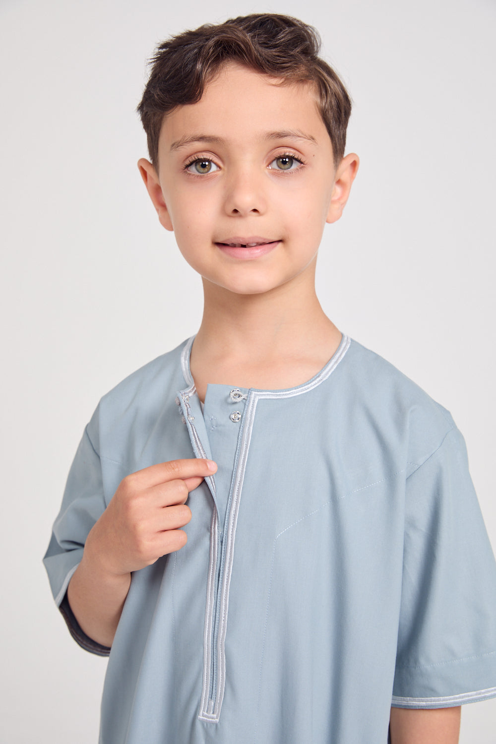 Junior Boys Short Sleeve Premium Omani Thobe - Blue Fog