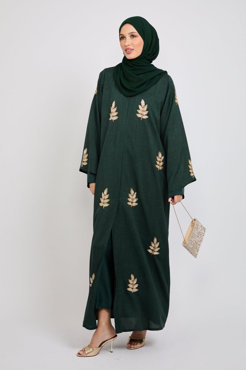 Premium Royal Fern Embellished Open Abaya