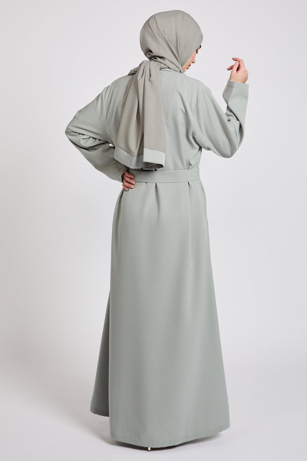 Premium Jacquard Blazer Open Abaya - Smoky Sage