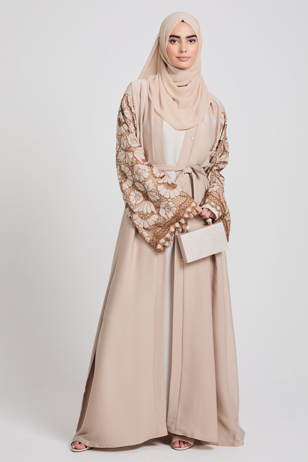 Premium Savannah Blossom Open Abaya - Desert Sand - LIMITED EDITION