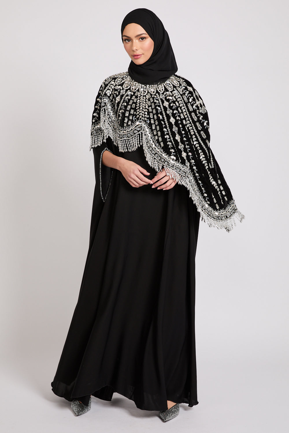 Luxury Nightfall Tassel Closed Cape - Silver