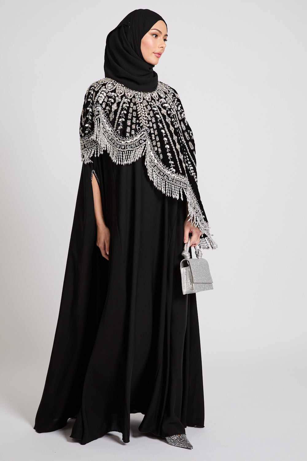 Luxury Nightfall Tassel Closed Cape - Silver