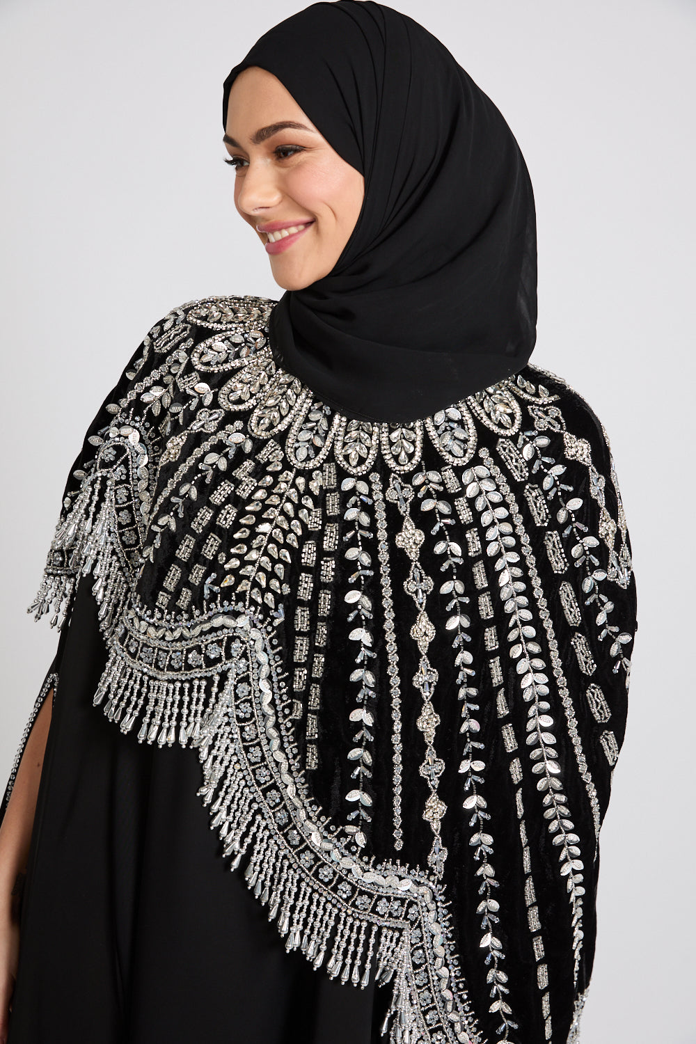 Luxury Nightfall Tassel Closed Cape - Silver
