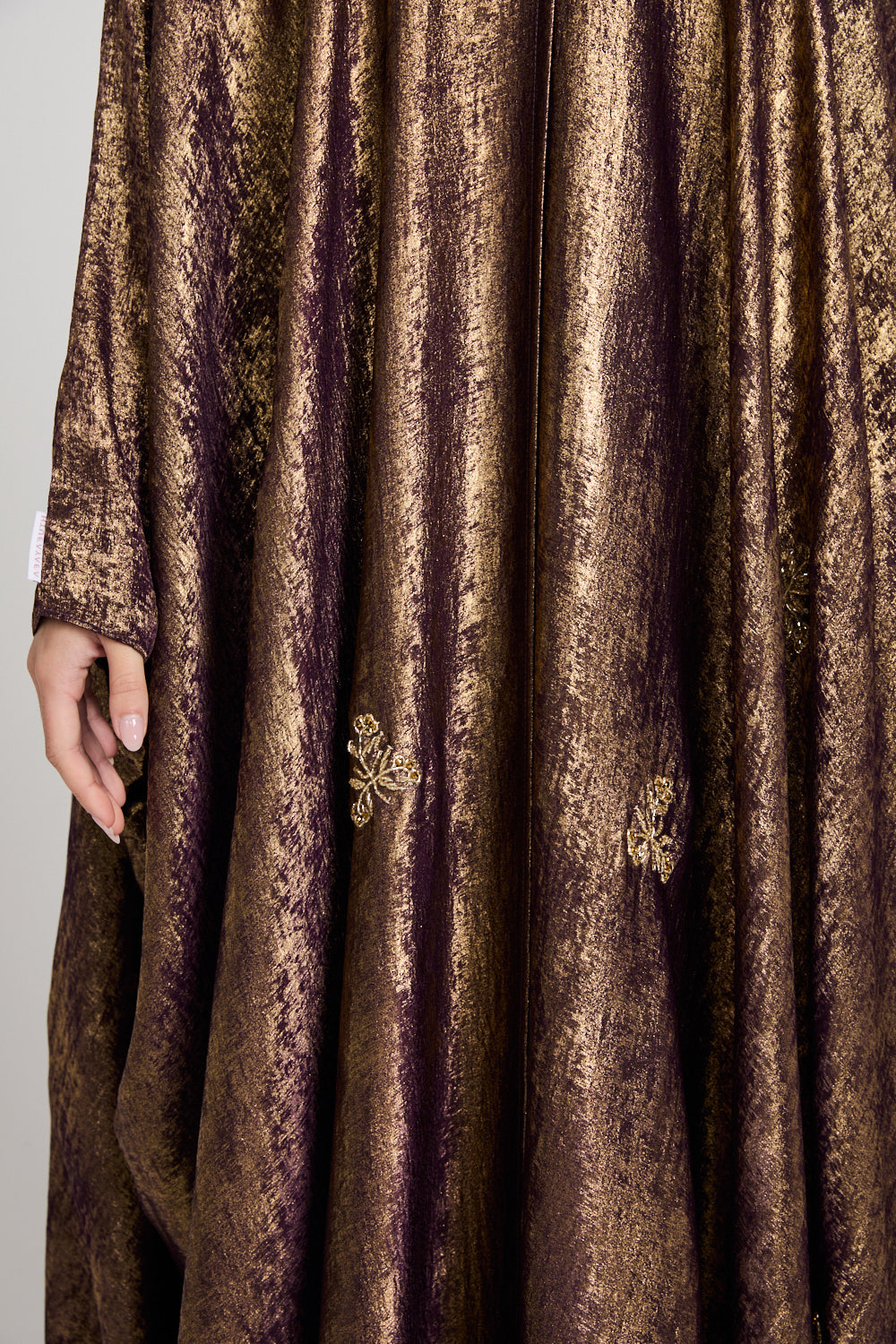 Premium Ethereal Glow Embellished Open Farasha - Twilight Gold