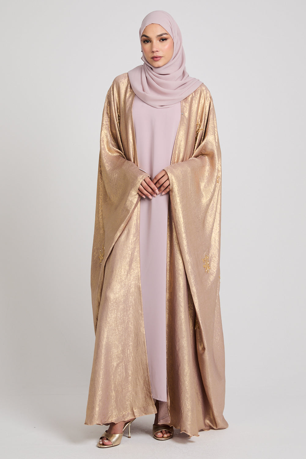 Premium Embellished Heavenly Frost Open Farasha - Gold