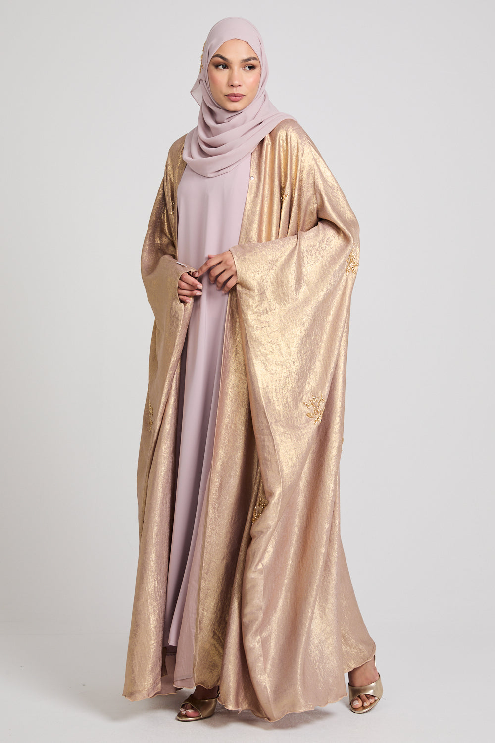Premium Embellished Heavenly Frost Open Farasha - Gold