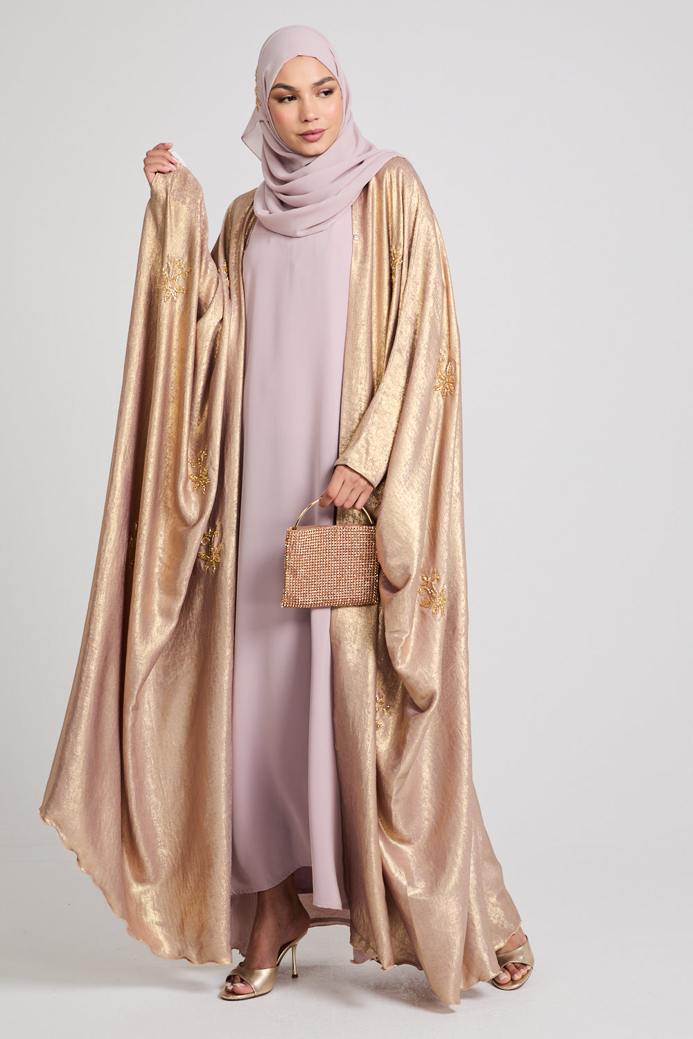 Premium Embellished Heavenly Frost Open Farasha - Gold