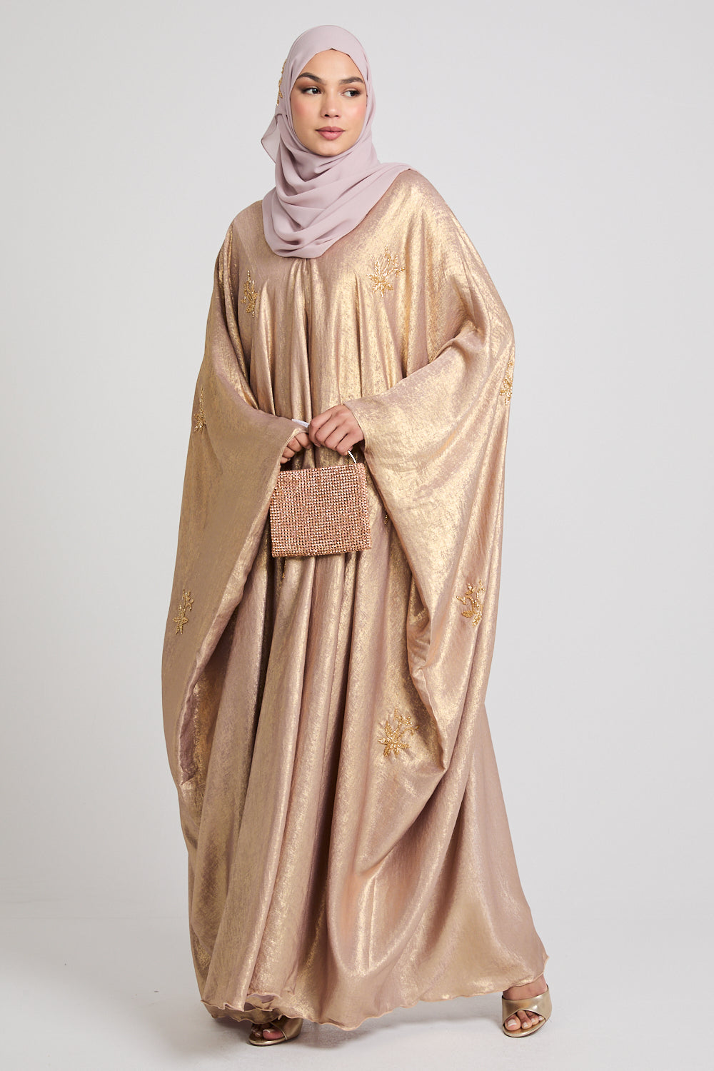 Premium Embellished Heavenly Frost Open Farasha - Gold