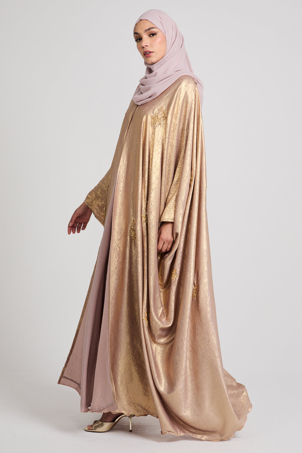 Premium Embellished Heavenly Frost Open Farasha - Gold